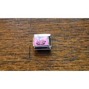 Pink Beetle Car Italian Charm Stainless Steel 9mm Link for Modular Bracelet